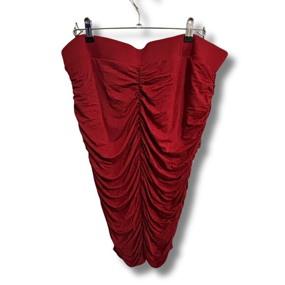 EUC Torrid Red HOT Midi Super Soft Shirred Pencil Skirt Size 2 - Picture 4 of 6